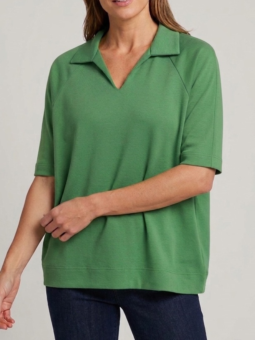 Tribal Sport Green Polo-Style Knit Scuba Top